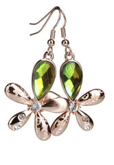 Diamond Flower Green Hook Earrings