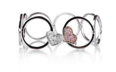 Heart Loops Pink Silver Stone Embedded Bracelet
