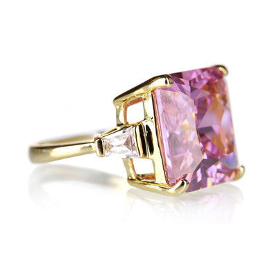Zircon Crystal Pink Rhinestone Gold Ring